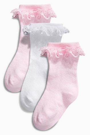 Pink/White Lace Socks Three Pack (Younger Girls)